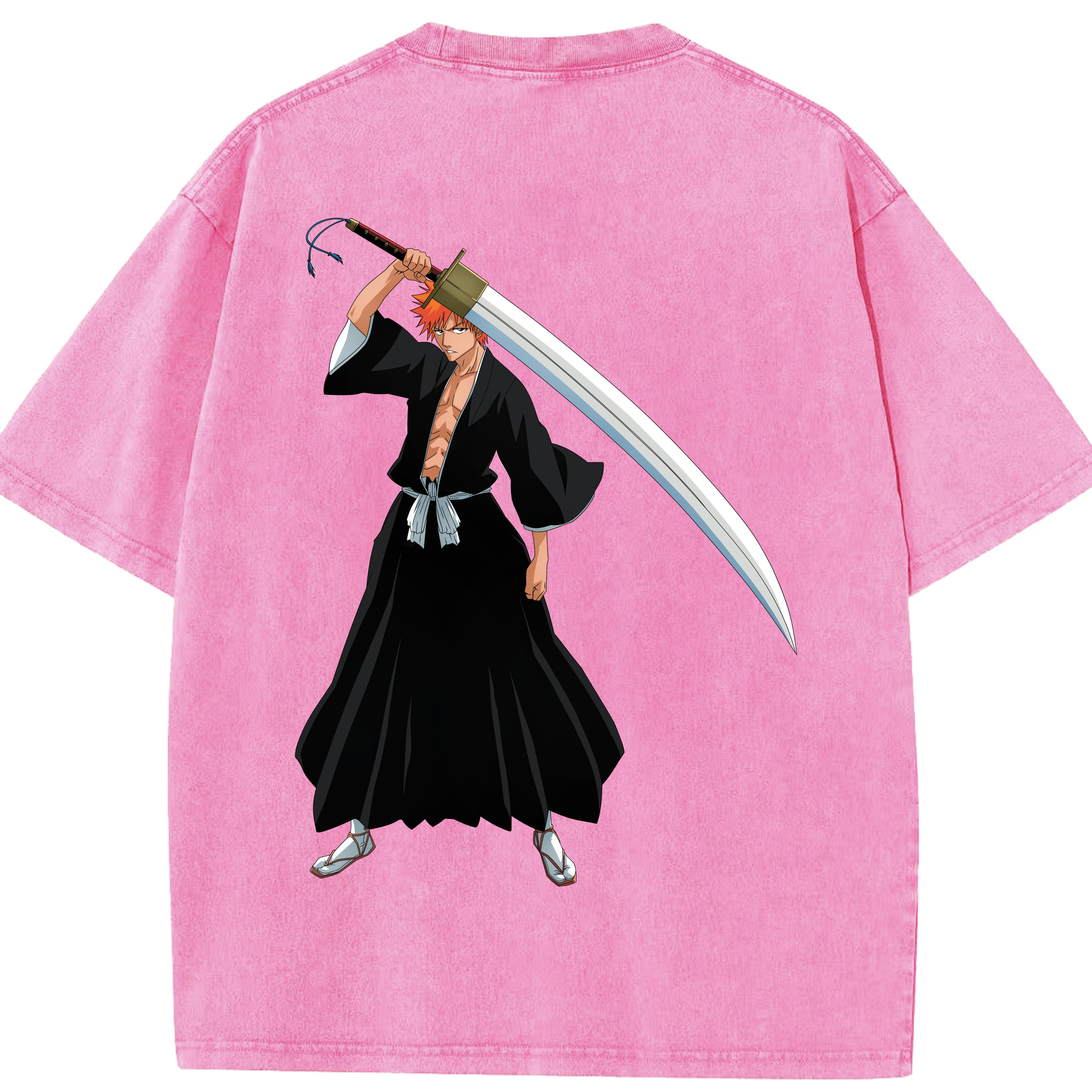 （画像用） ブリーチ 黒崎一護（くろさき いちご）BLEACH Kurosaki Ichigo 綿100% ヴィンテージ風 半袖Tシャツ（背面プリント）